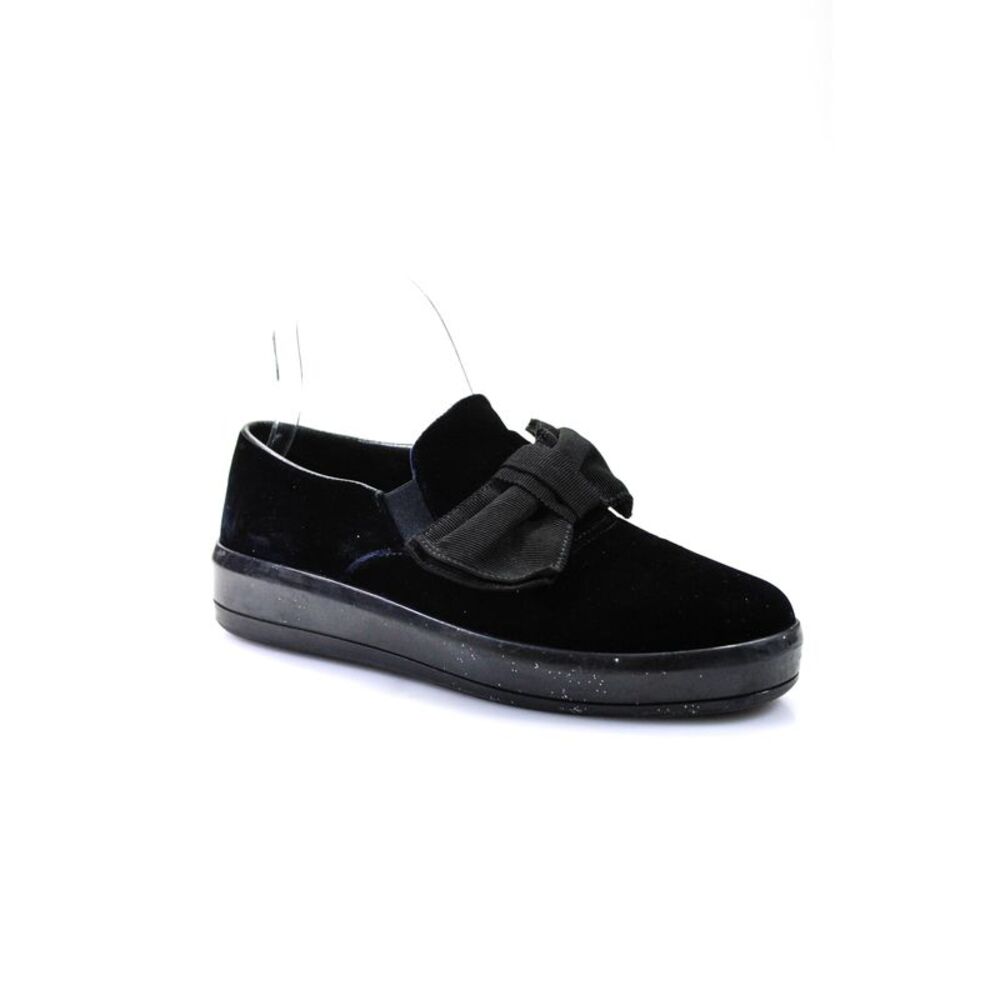 Prada Womens Velvet Bow Slip On Flat Casual Sneakers Blue Size 7